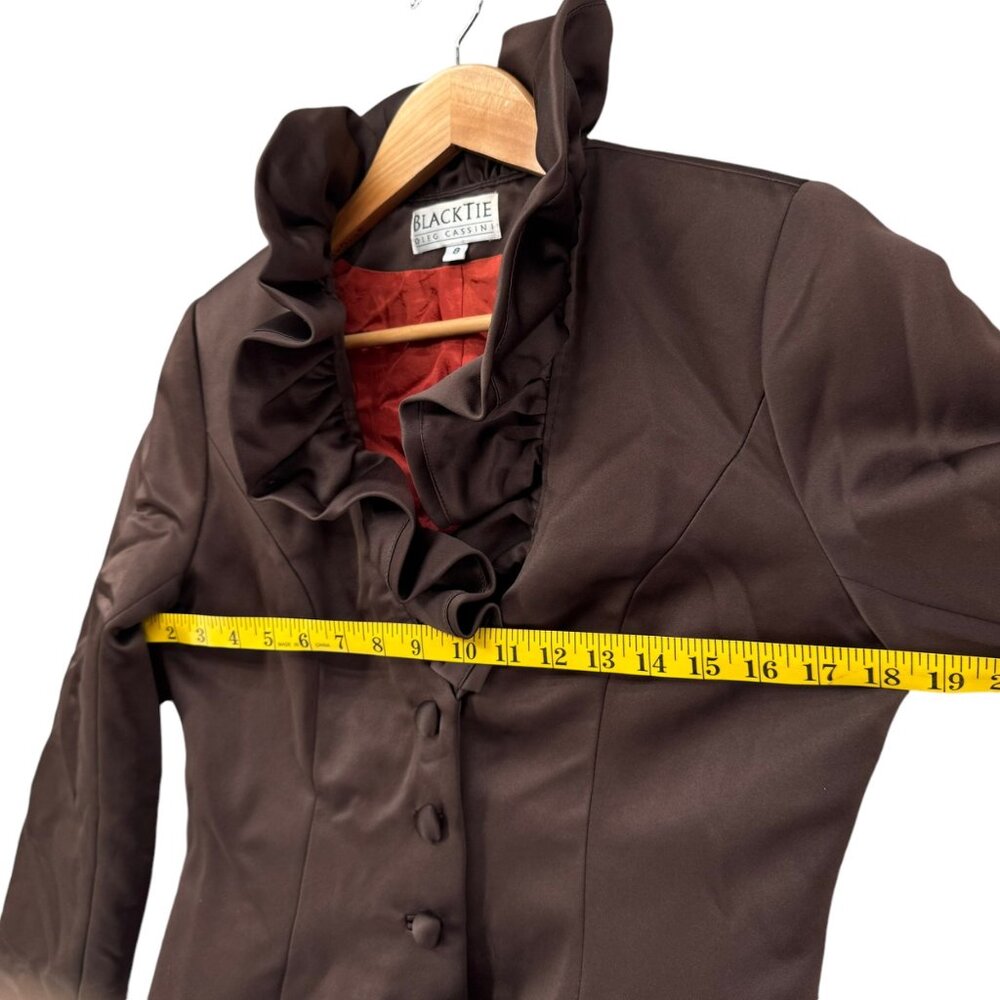 Vtg BlackTie Oleg Cassini Blazer Jacket Womens Ruffle Collar Button Front Size 8 - Picture 8 of 12